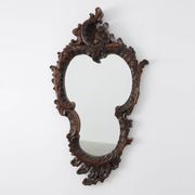 Rococo Style Carved Wooden Mirror with Cartouche-Shaped Glass, Italy