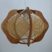 Vintage Scandinavian Pendant Lamp in Wood and Stretched Wires 1960s