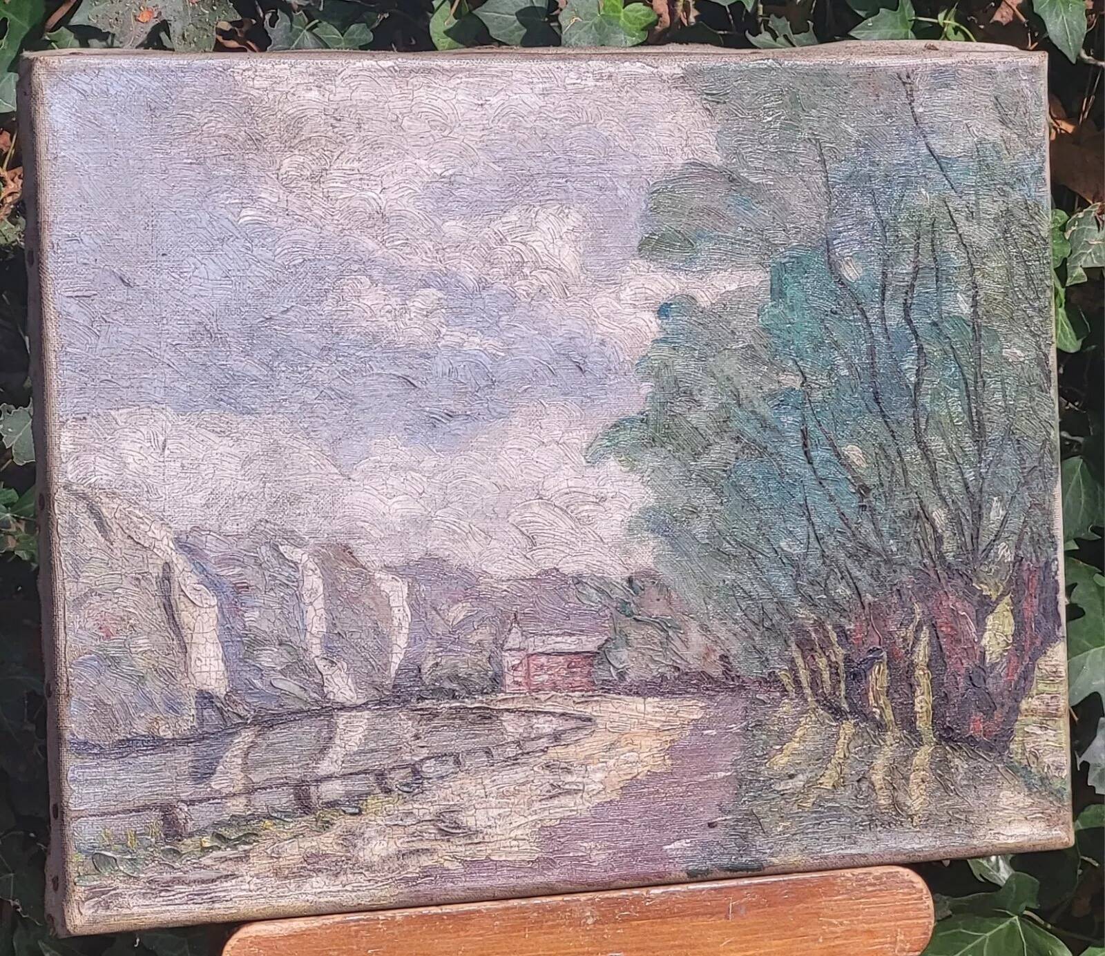 Mid 20th Century Landscape Oil Painting of Crater Lake