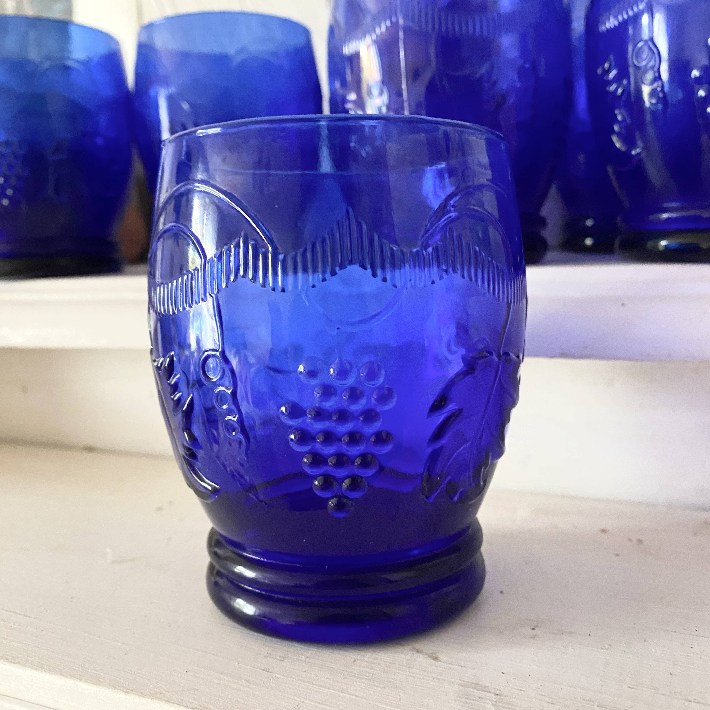 Vintage cobalt blue water glasses