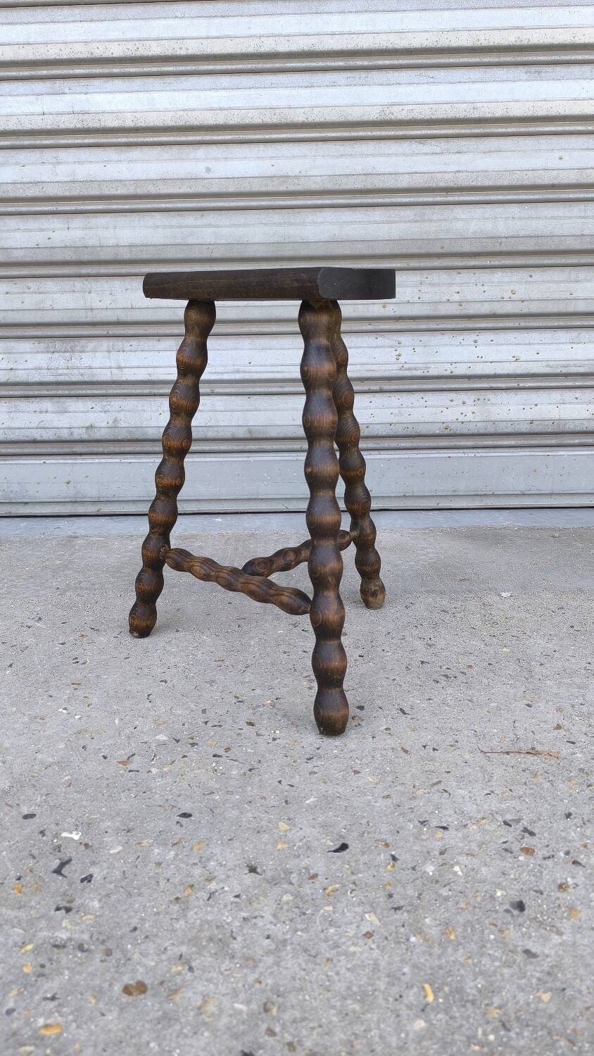 Turned wooden tripod stool