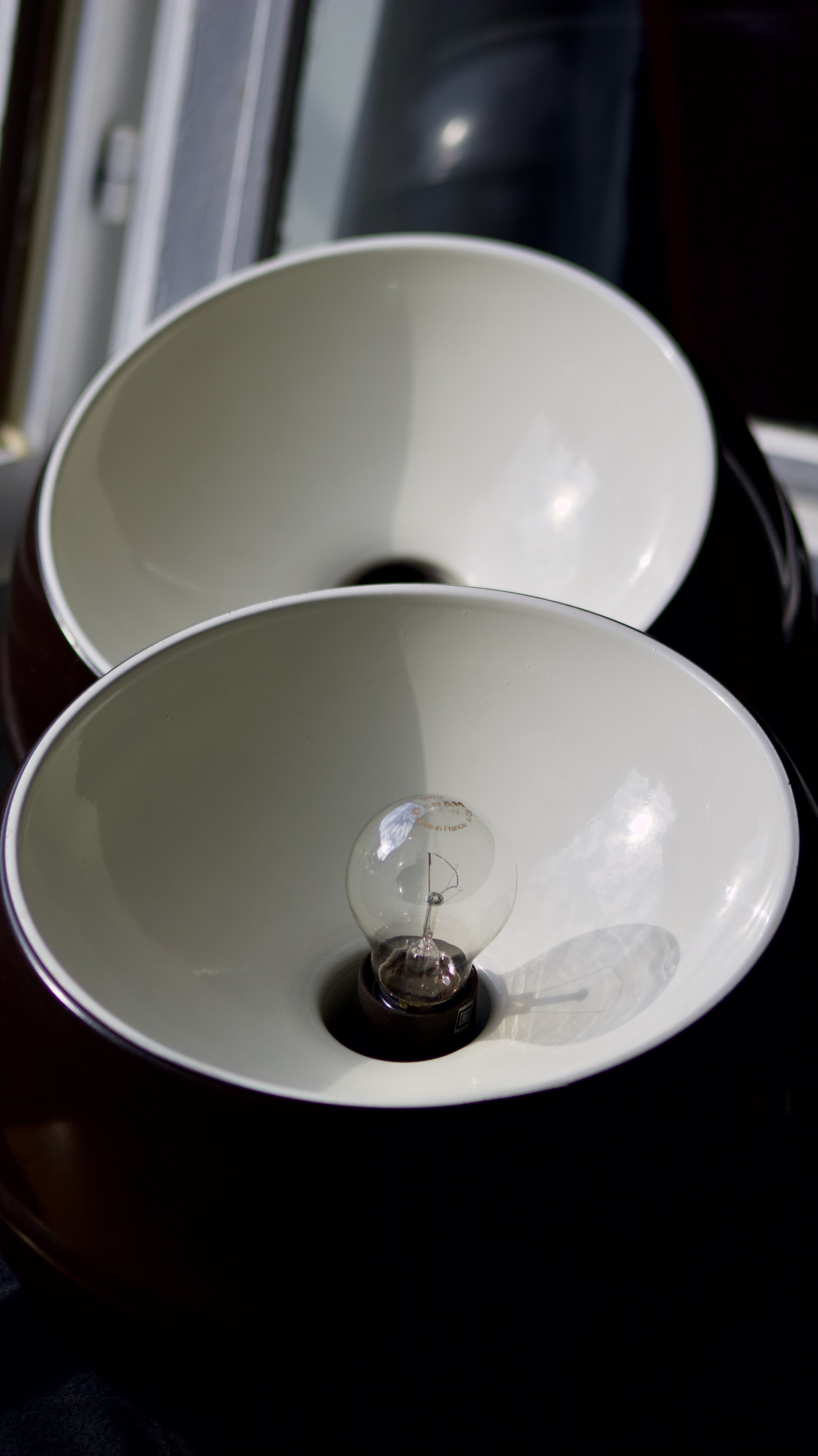 Art Deco Vintage brown and white enamelled suspension duo