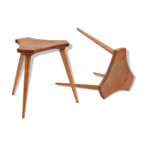 Lot of 2 beech and elm stools, France, 1950s