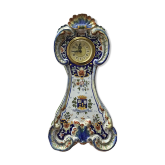 Vintage table clock, earthenware, Rouen décor