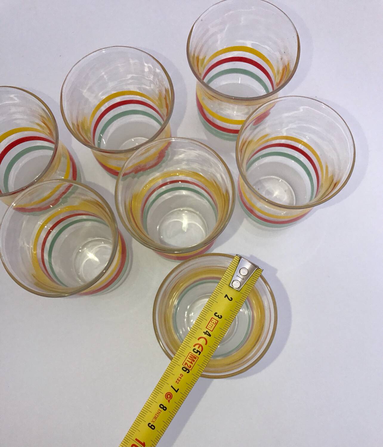 Set of 7 old tricolor glasses