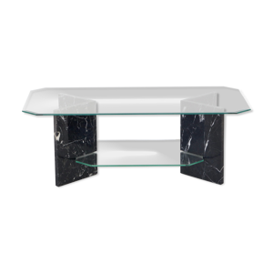 Table basse géométrique minimaliste en marbre et verre italien des années 1970. moderne / milieu du siècle / rétro
