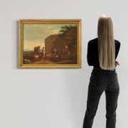 17th century bucolic landscape painting with figures, pastoral scene