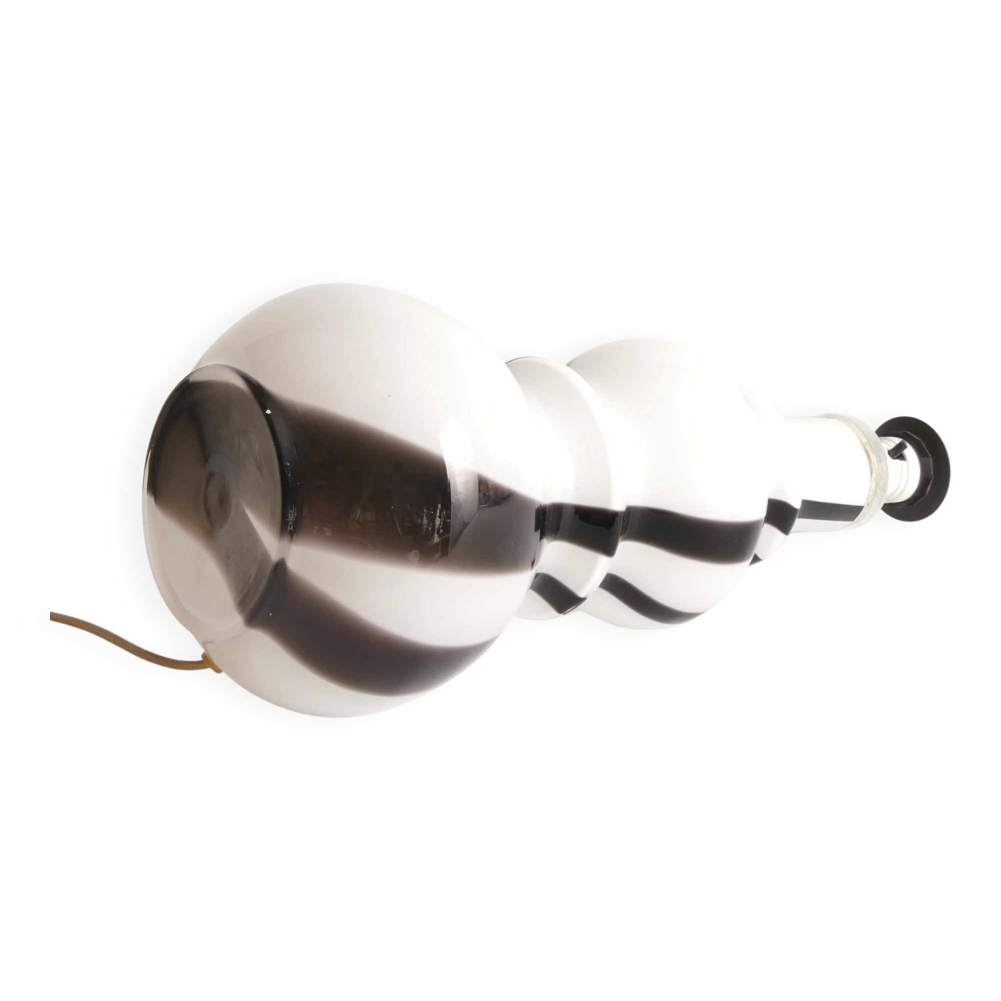 Sculptural Art Glass Murano Style Table Lamp, Black & White, 1960s