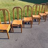 Set of 6 chairs, oak and leather