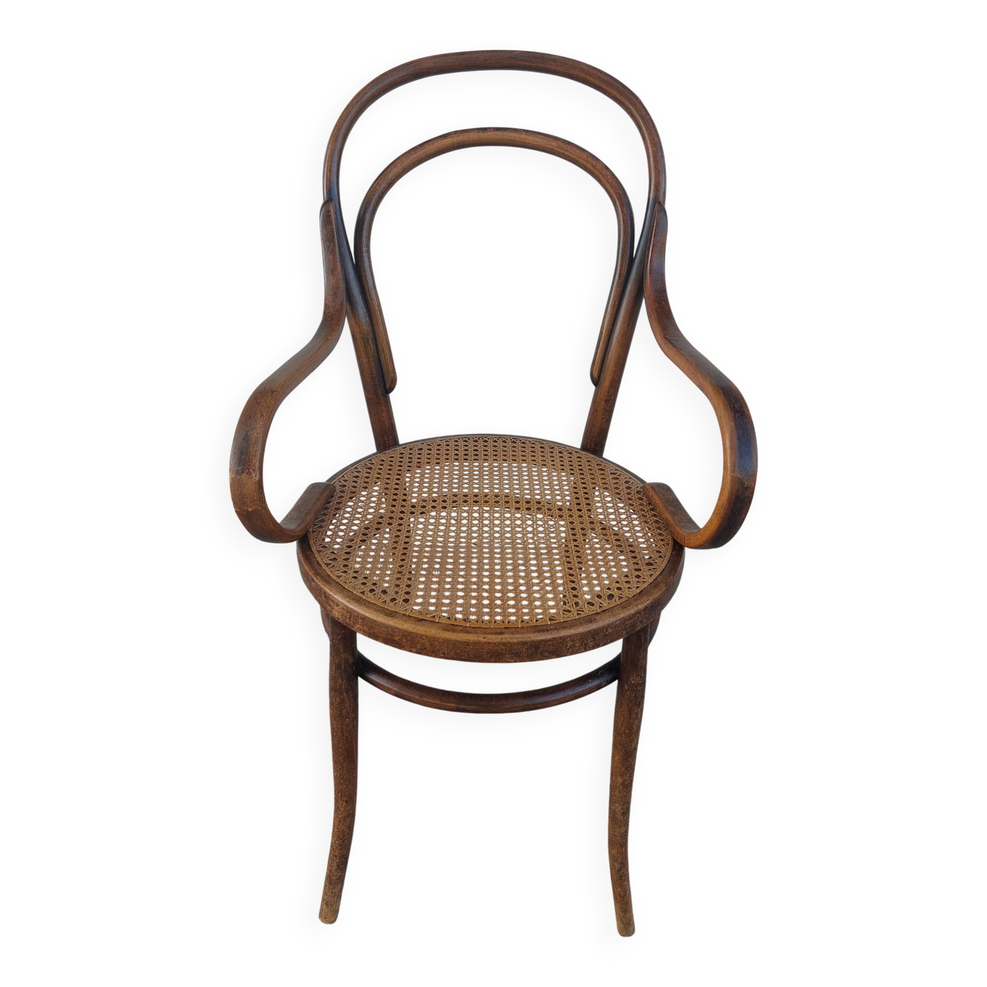 Fauteuil canné et bois courbé style Thonet Fischel, années 30