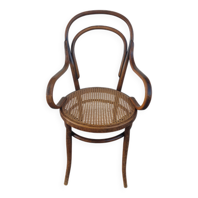 Fauteuil canné et bois courbé style Thonet Fischel, années 30