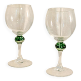 Pair of wine glasses, detail of Clichy glass. Green, 1970 - 15 X 6 cm