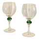 Pair of wine glasses, detail of Clichy glass. Green, 1970 - 15 X 6 cm
