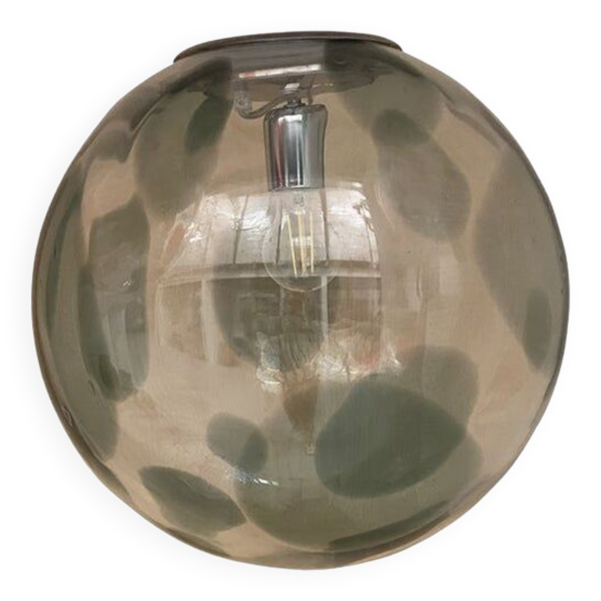 1990s contemporary olive-green and transparent sphere in murano glass