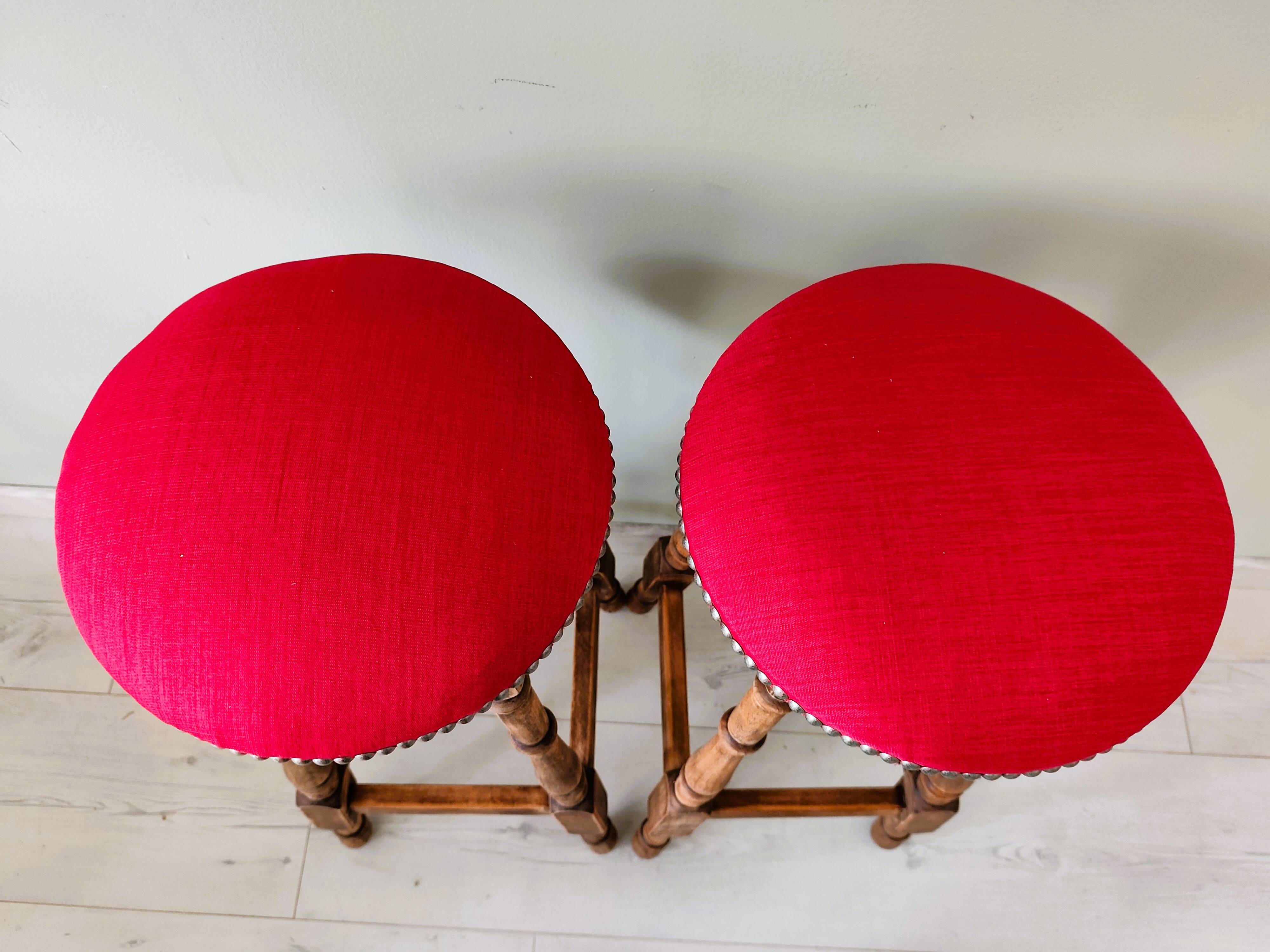 Pair of antique high stools in solid wood
