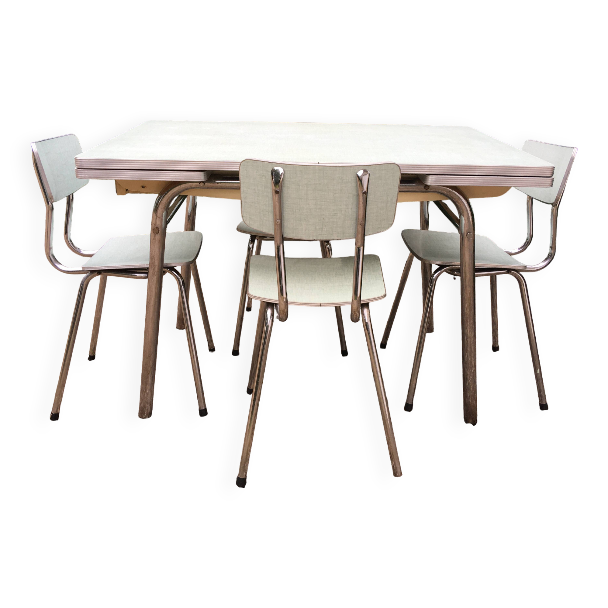 Formica table set with extensions + 4 Plastilux chairs
