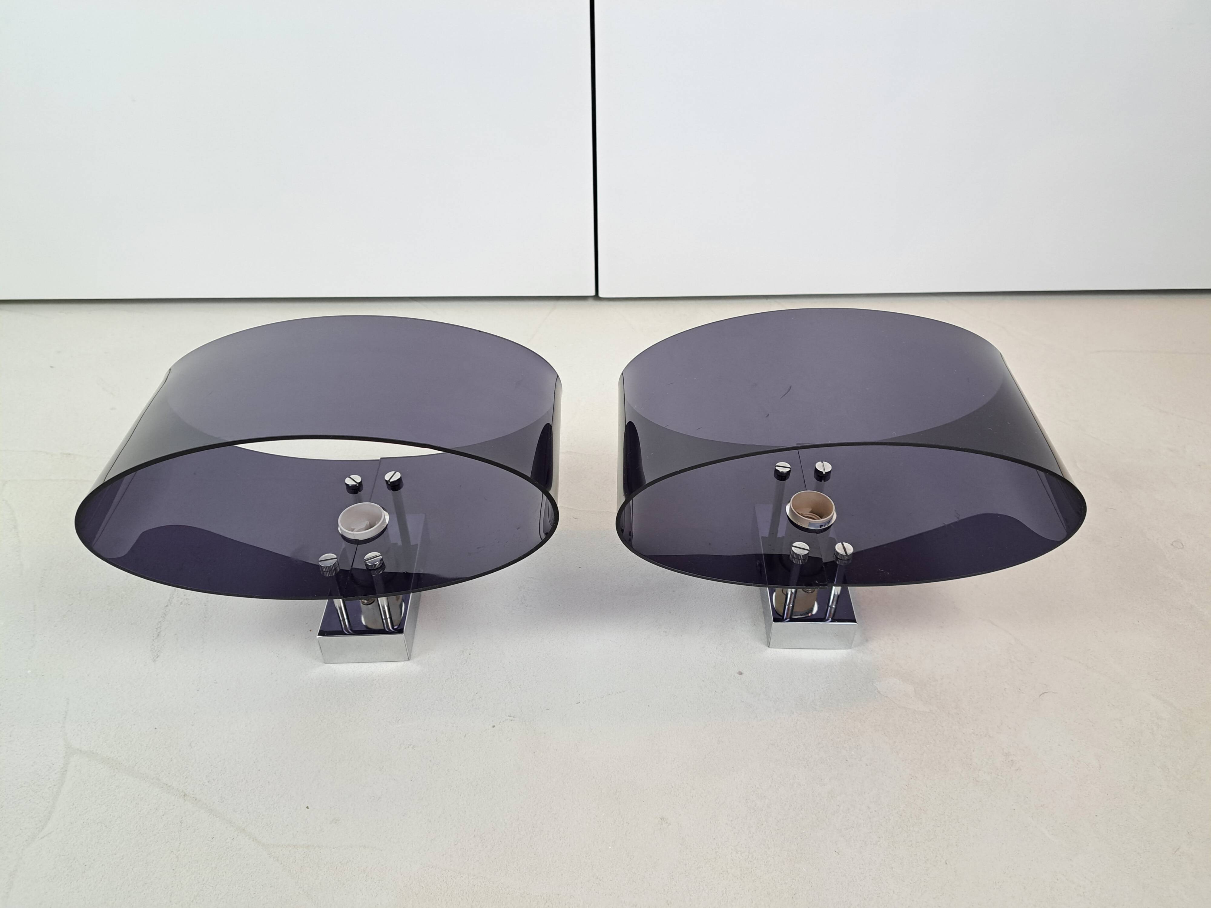 Pair of smoked plexiglass wall lights