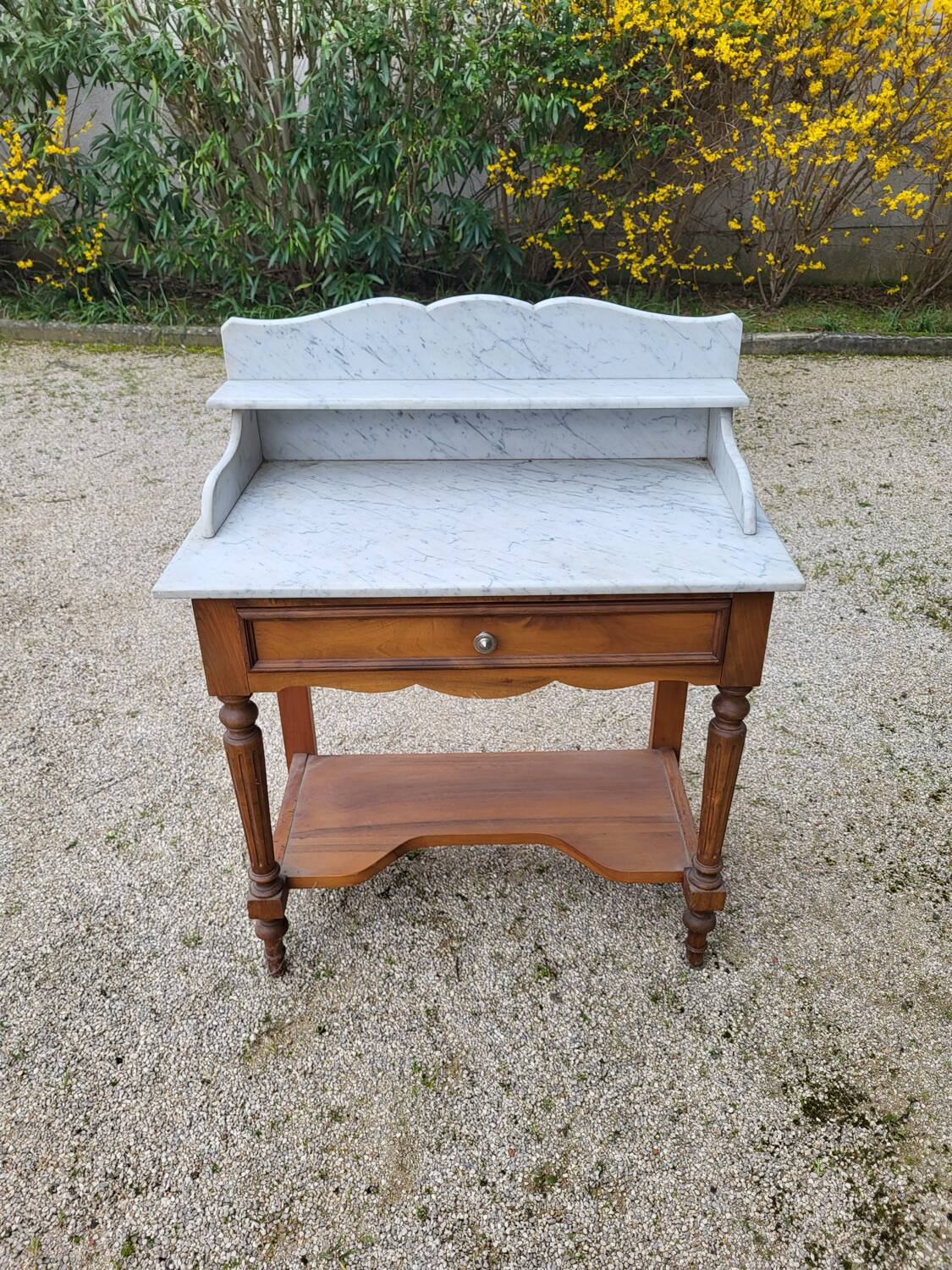 Dressing table, vintage console in white marble