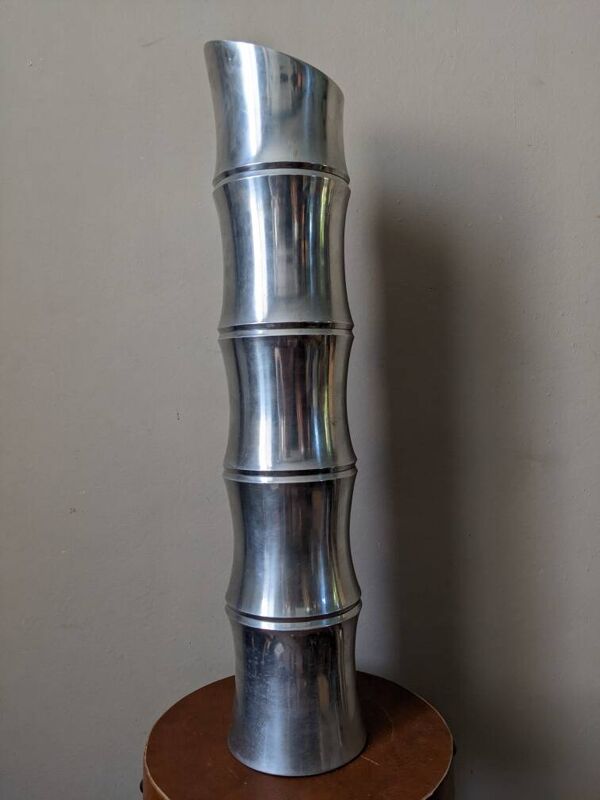Vase bambou vintage années 80 fonte d'aluminium design contemporain