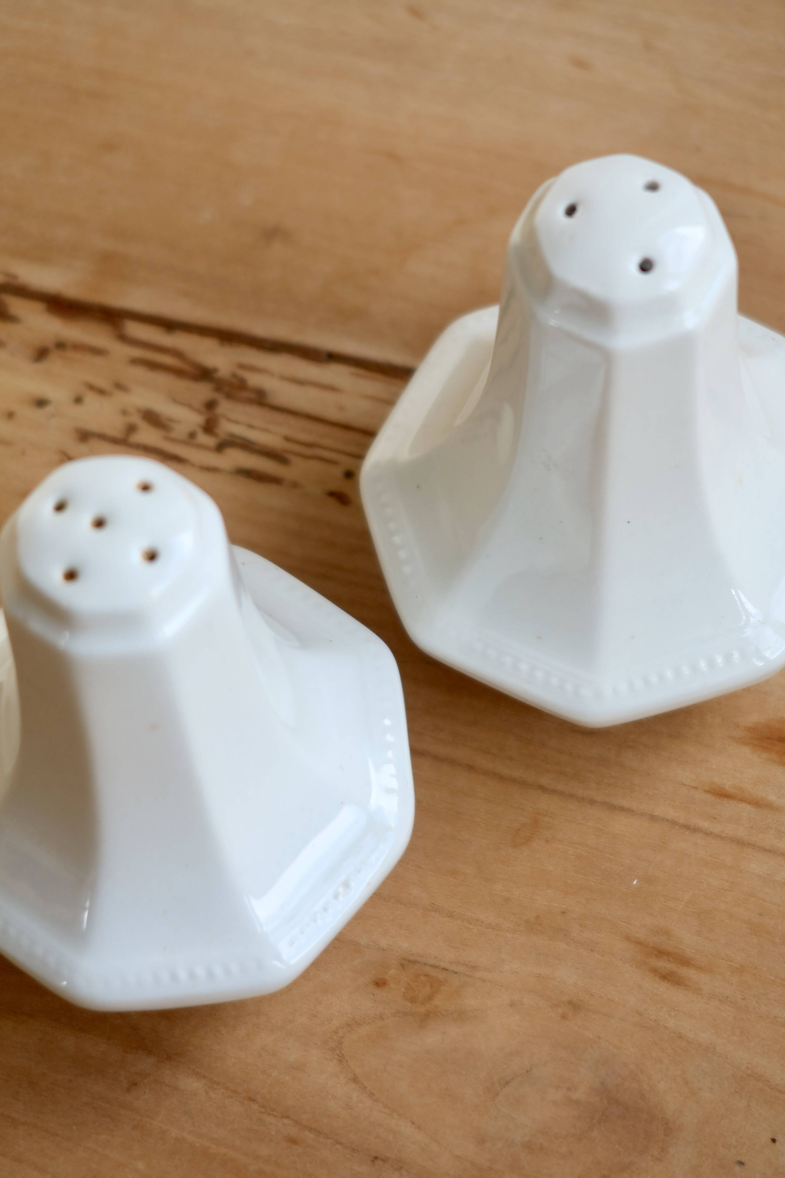 Vintage salt and pepper shakers, English porcelain, Pearl pattern - Johnson Brothers