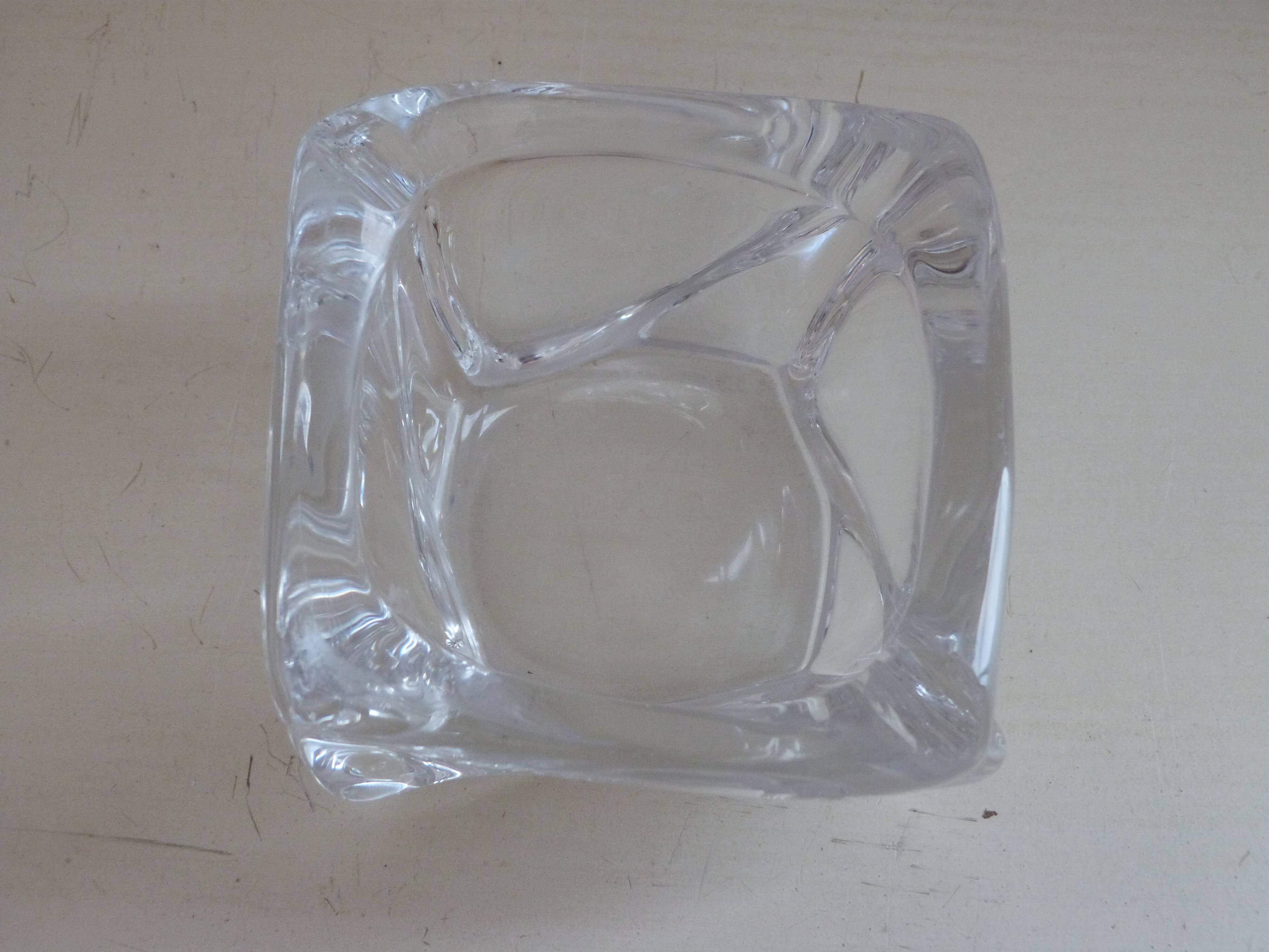 Thick faceted crystal ashtray pocket tray
