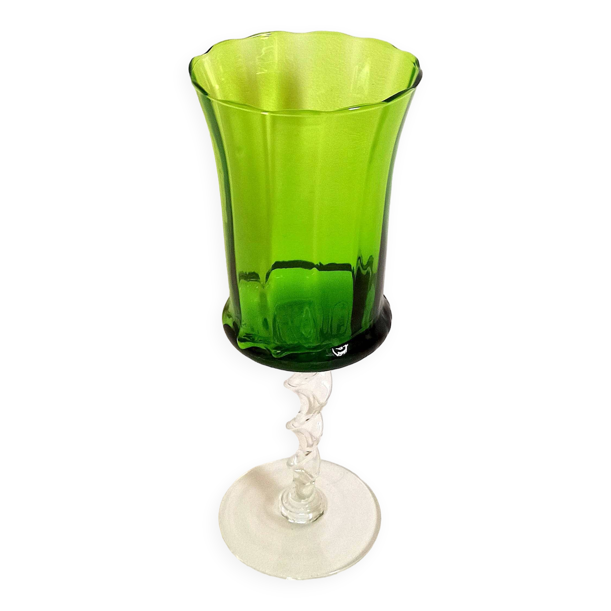 Emerald green chalice Empoli 70s Height 32 cm