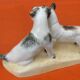 Zoomorphic sculpture cracked ceramic fox terrier dogs