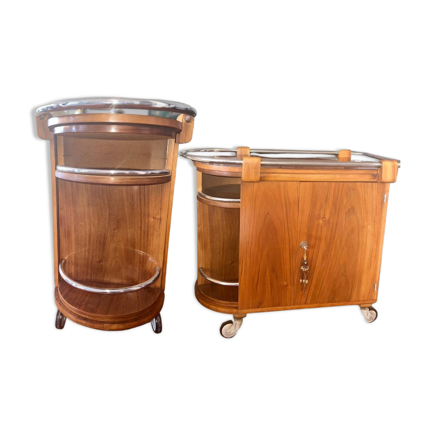 "Paquebot" Art Deco Bar Cabinet – Walnut and Chrome – 1930s/40s