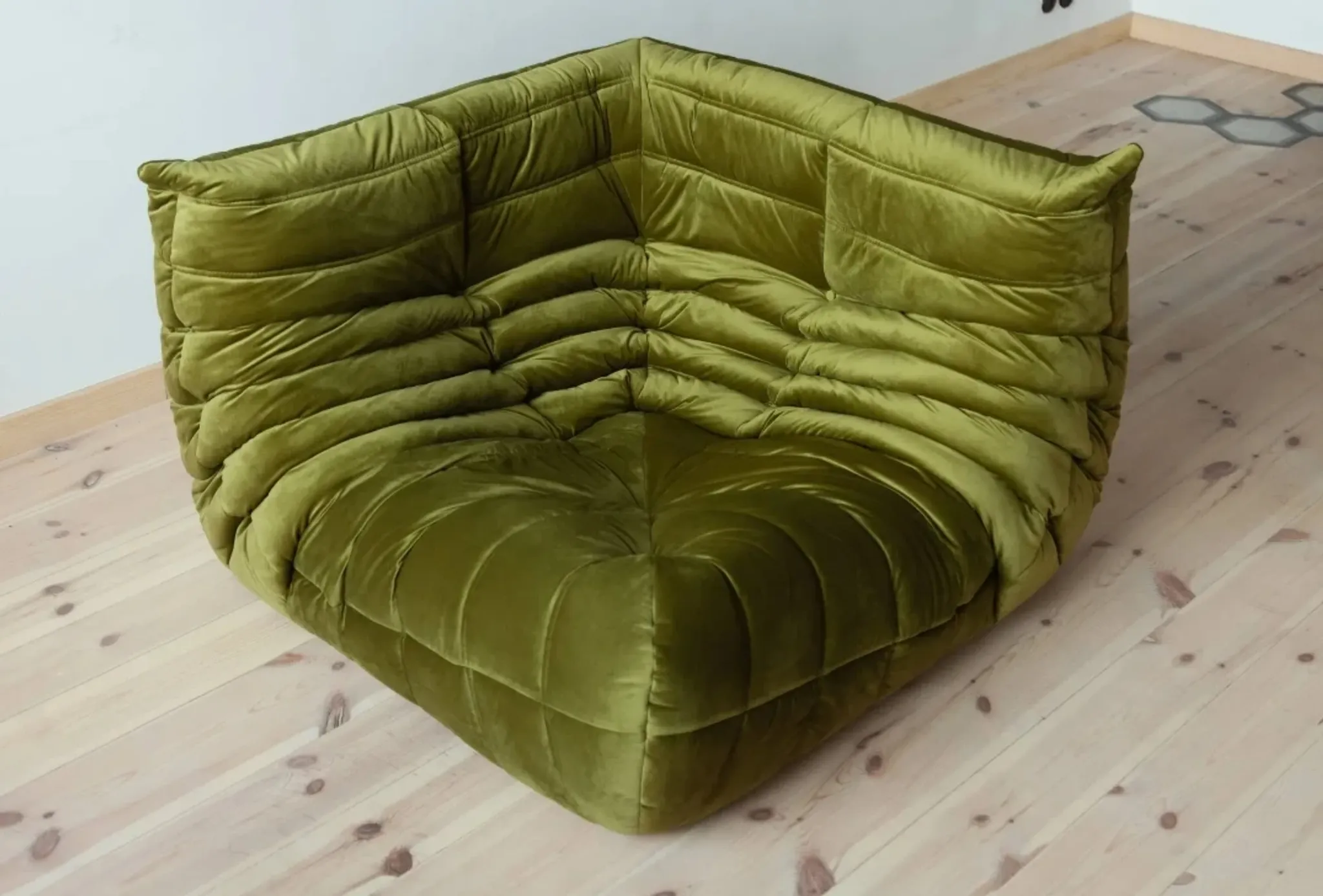 Togo Sofa Corner Green Velvet, France, 70´s