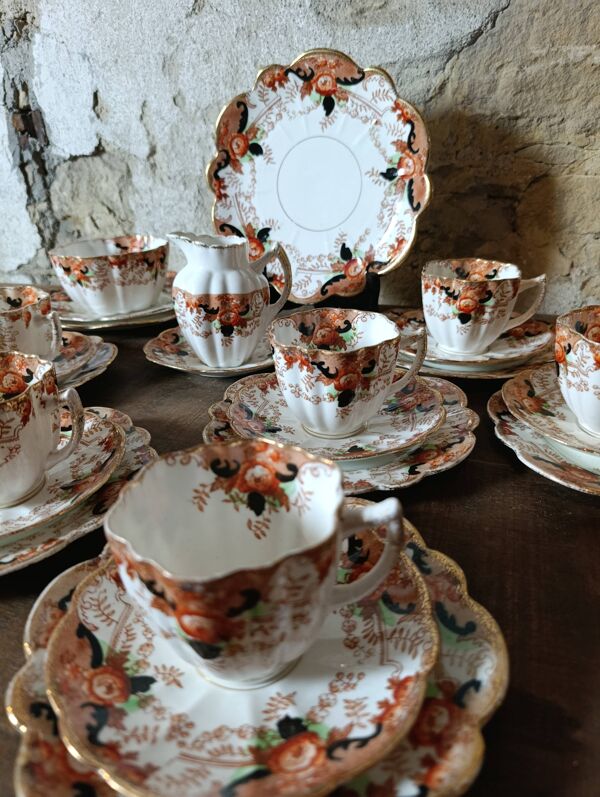 Service à thé antique Art Déco Melba China Angleterre pour 8 personnes.