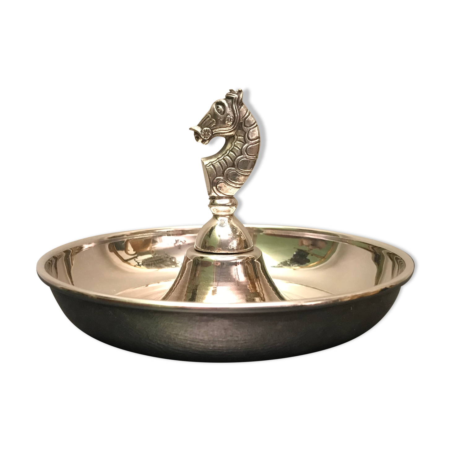 Silver metal horse ashtray