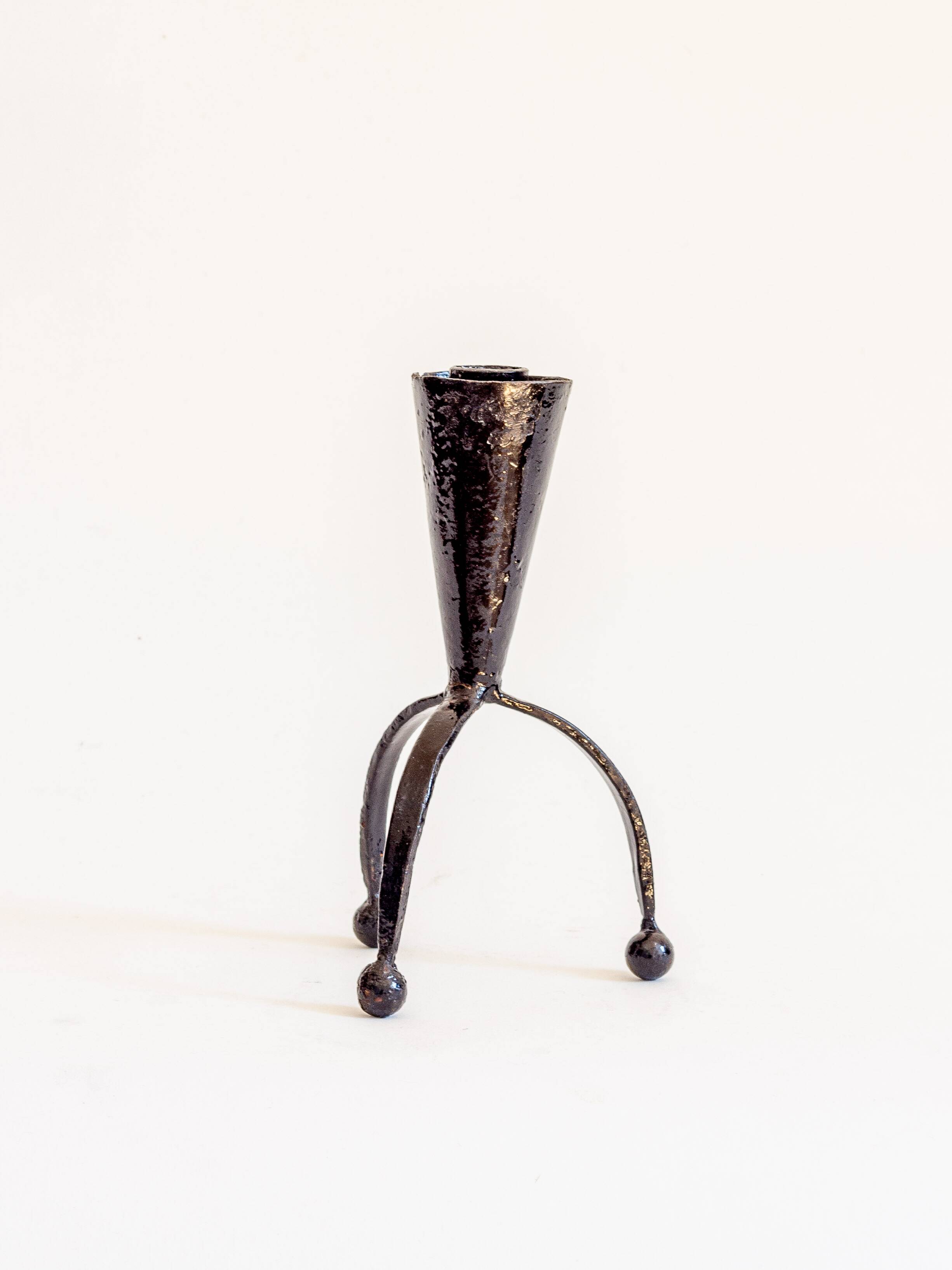 Tripod candle holder in black enamelled wrought iron, 1960s