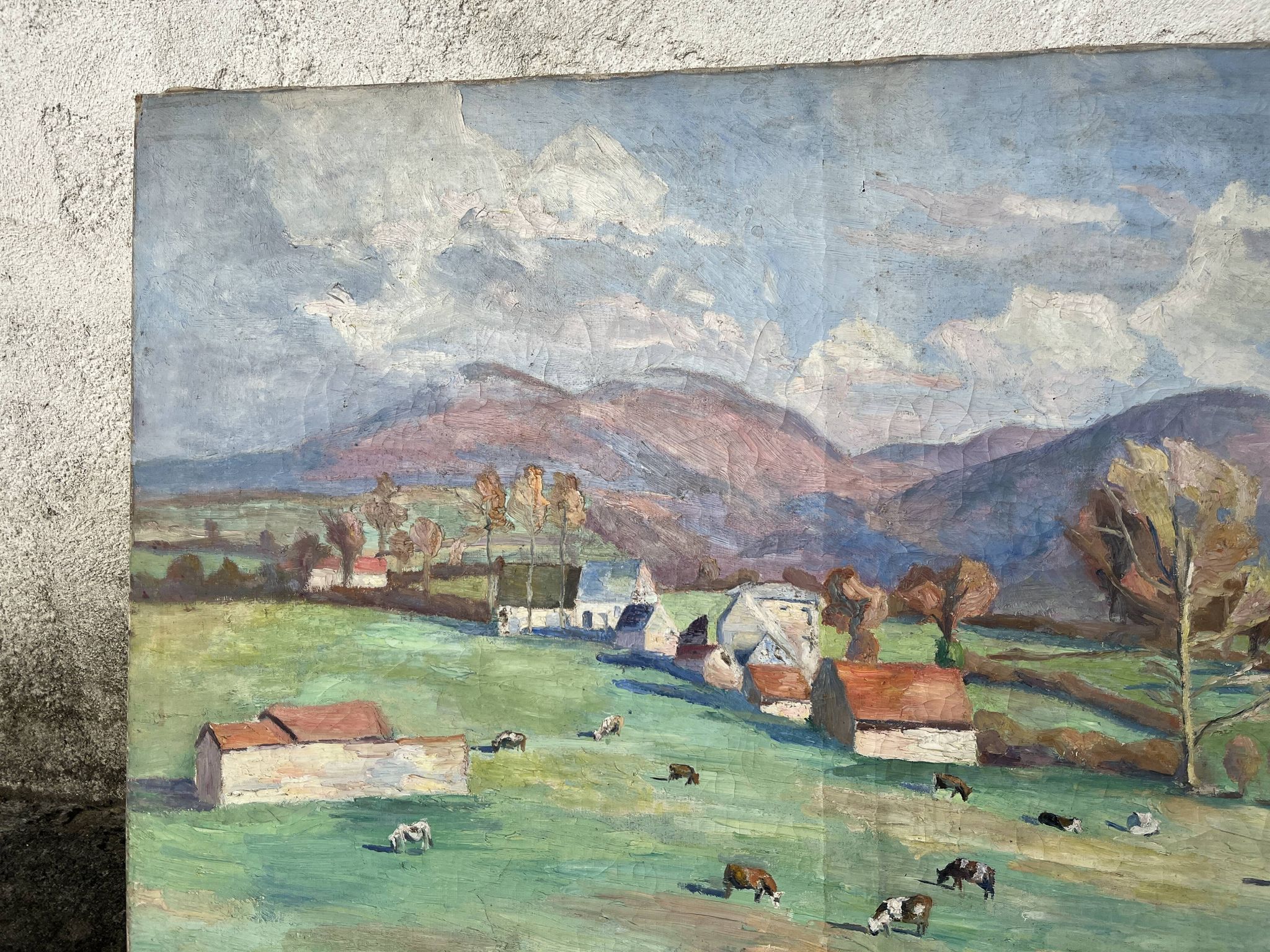 Grand tableau de M. Canet - Paysage de campagne aux vaches