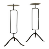 Pair of black iron tripod candlesticks, brutalist, 1970 - 30 cm