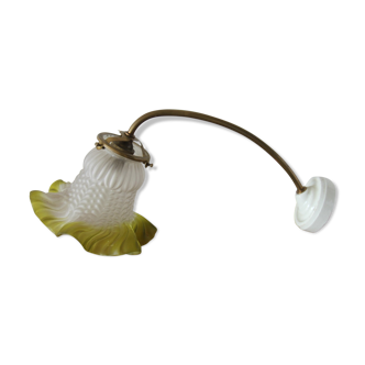 Applique tulipe verre vert anis support porcelaine