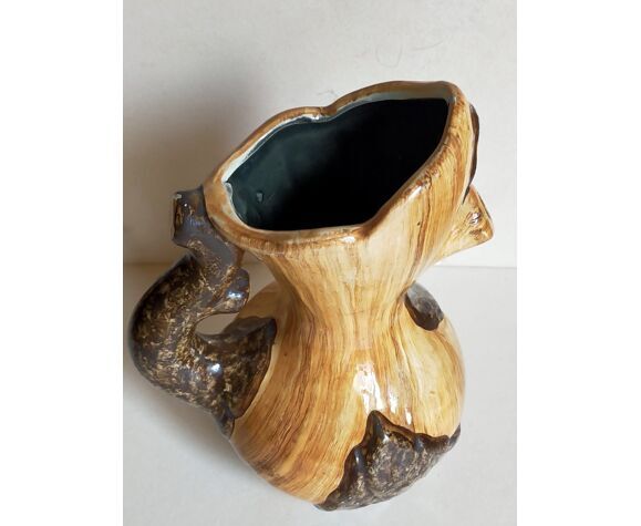 Faux-bois ceramic pitcher signed "Cérart" MONACO vintage