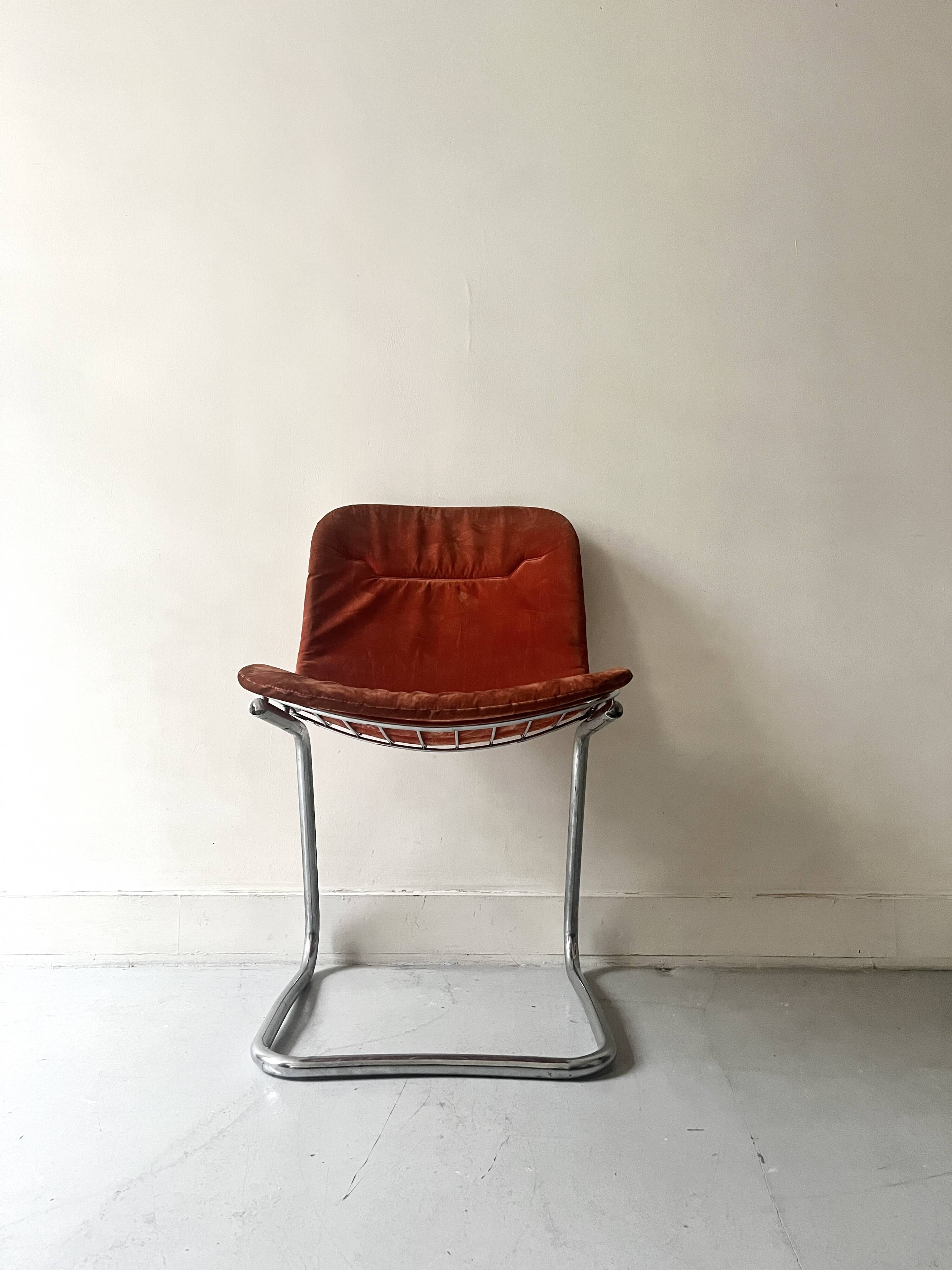 Rinaldi style chair in chromed metal and suede fabric cushion, 1970 design