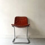 chaise style rinaldi en métal chromé et galette tissu daim, design 1970
