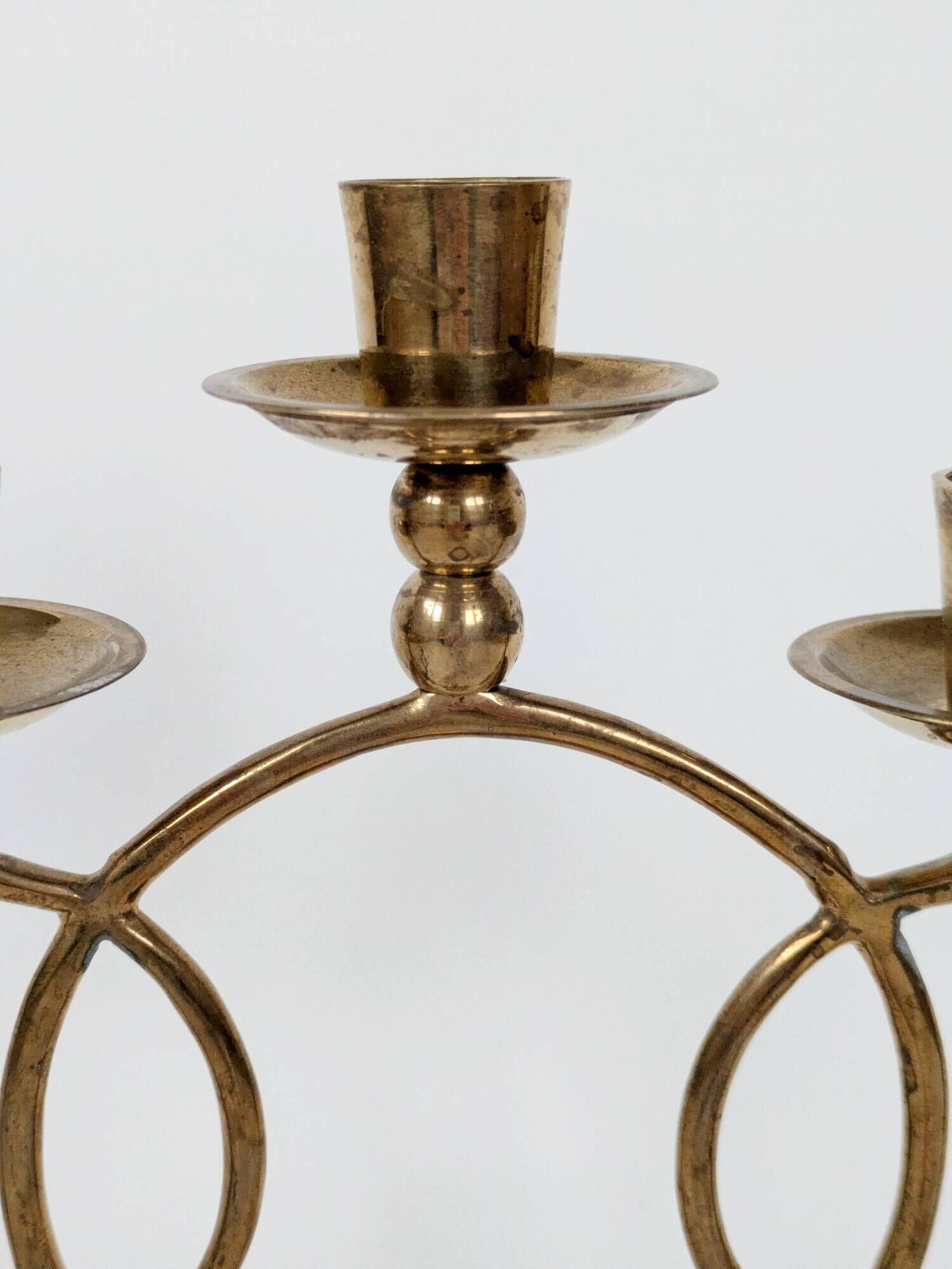 Vintage brass floor chandelier, 3-branch candle holders
