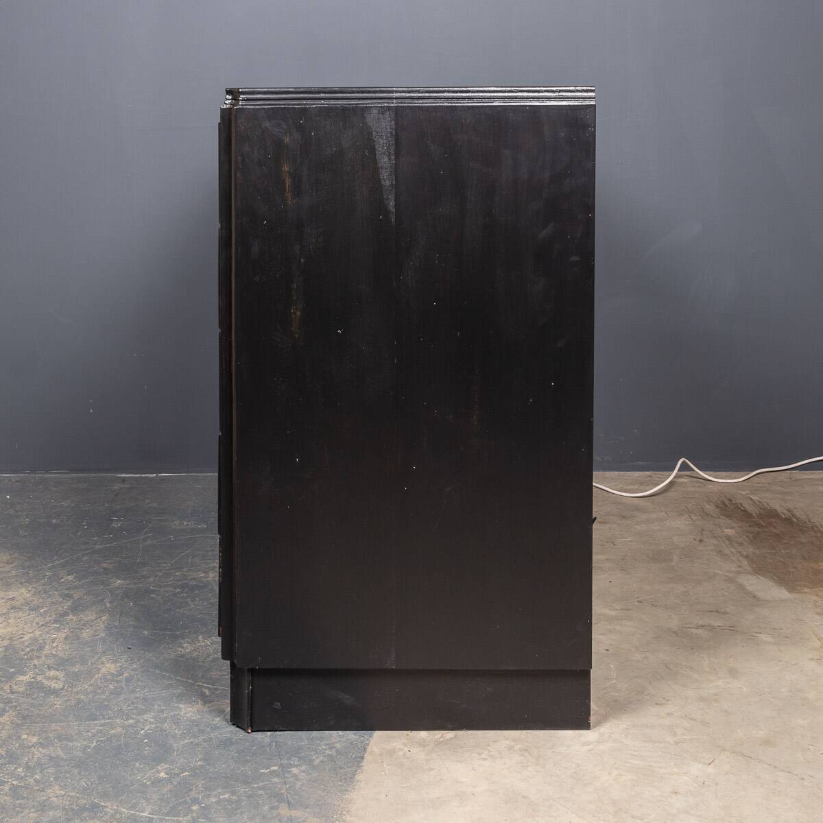 Antique 20thc italian ebonised chest of drawers with display top c.1930