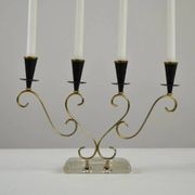 Brass Candelabra with Art Glass Base by Gunnar Ander for Ystad-Metall, Sweden, 1950s