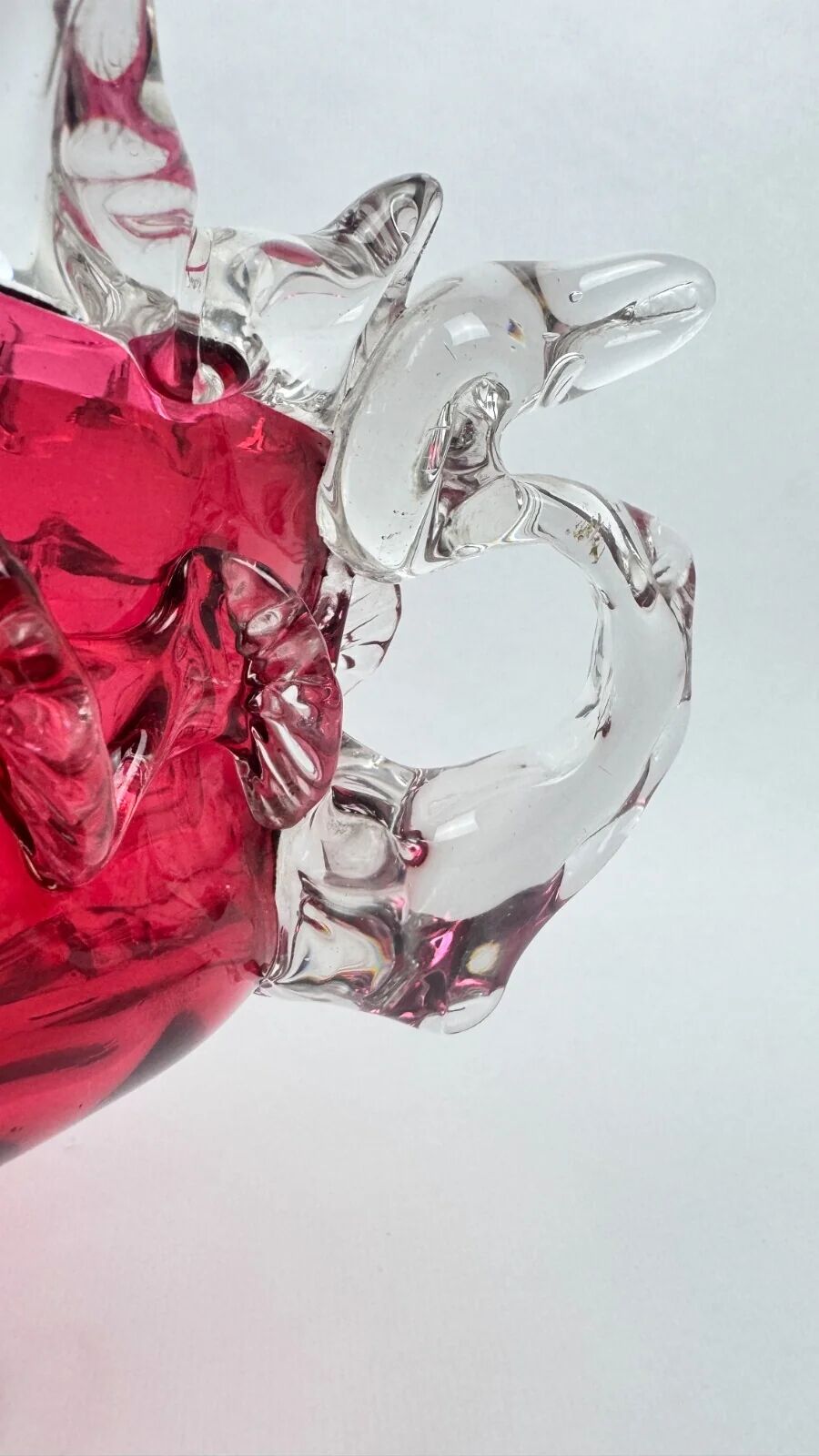 Raspberry red glass jardinière, taste of Auguste Jean or Legras.