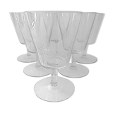 Suite of six art-deco glasses with red wine in modernist shape in cut crystal