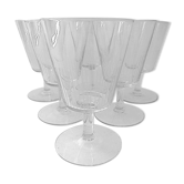 Suite of six art-deco glasses with red wine in modernist shape in cut crystal