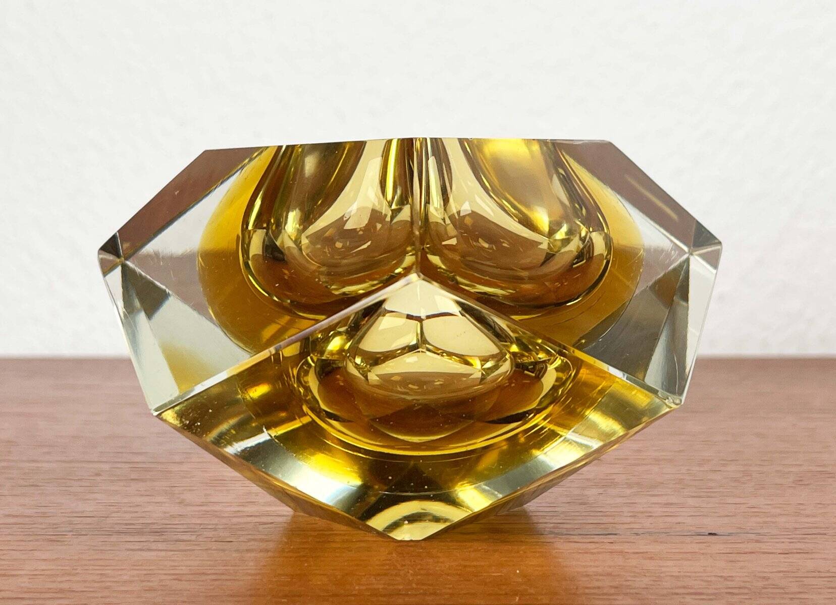 Vintage Italian Sommerso yellow glass bowl, Murano, 1970s.