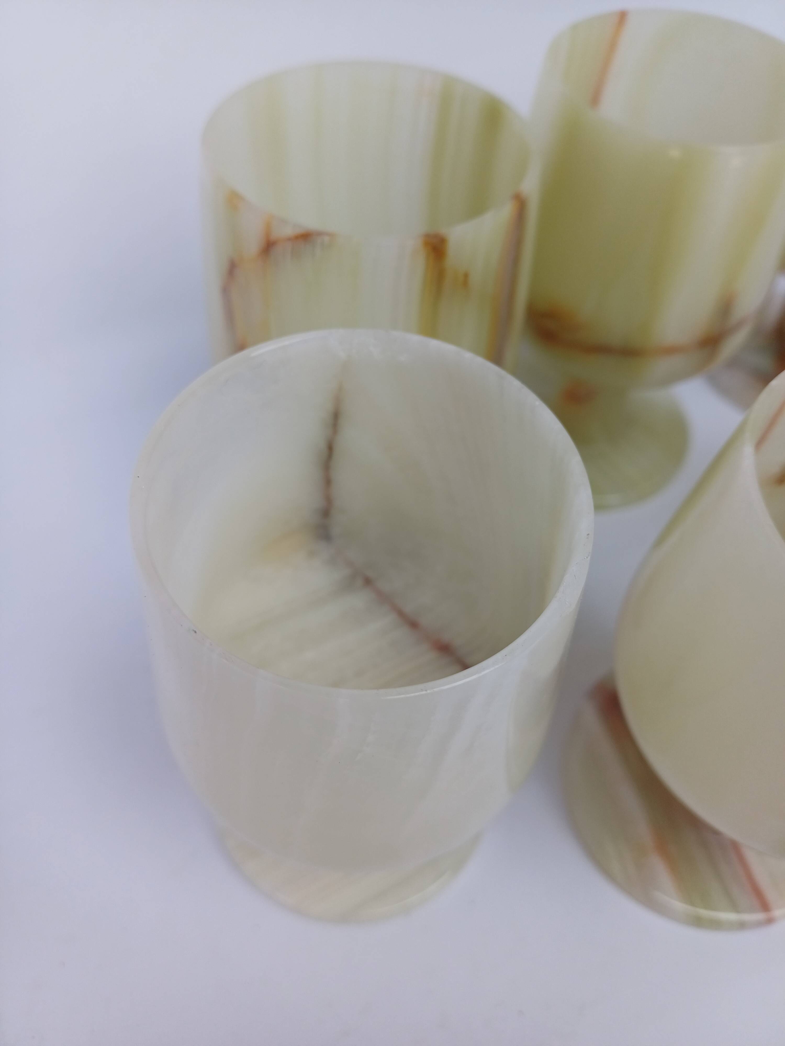 set of 6 small wine glasses in green alabaster stone