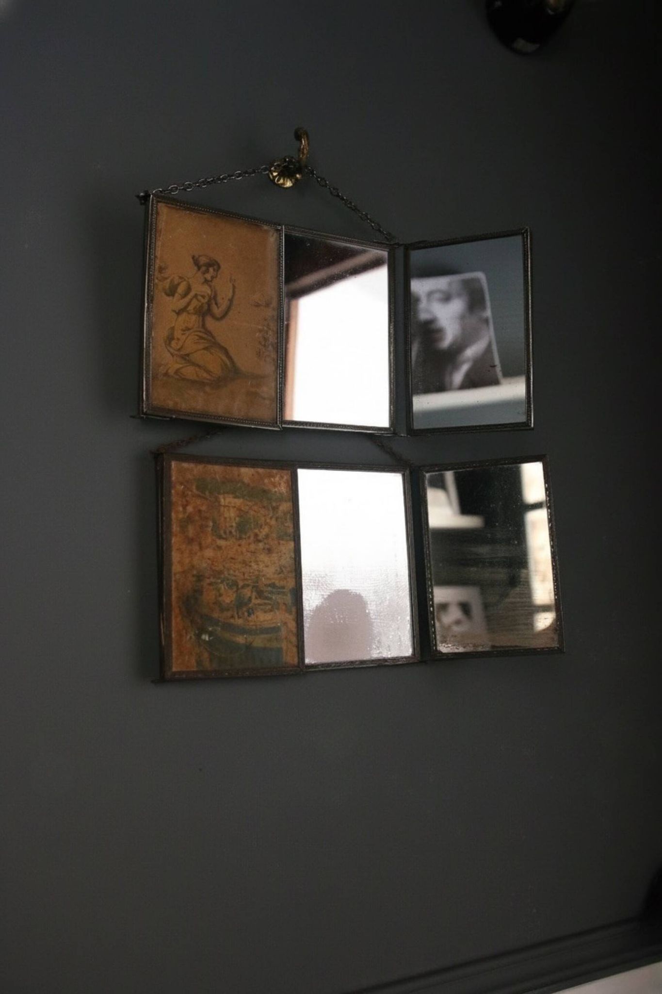 Antique barber triptych mirror, Art Nouveau, circa 1900