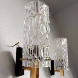 Pair of 1950s brass and glass wall lights