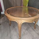 Round table in glass and wood