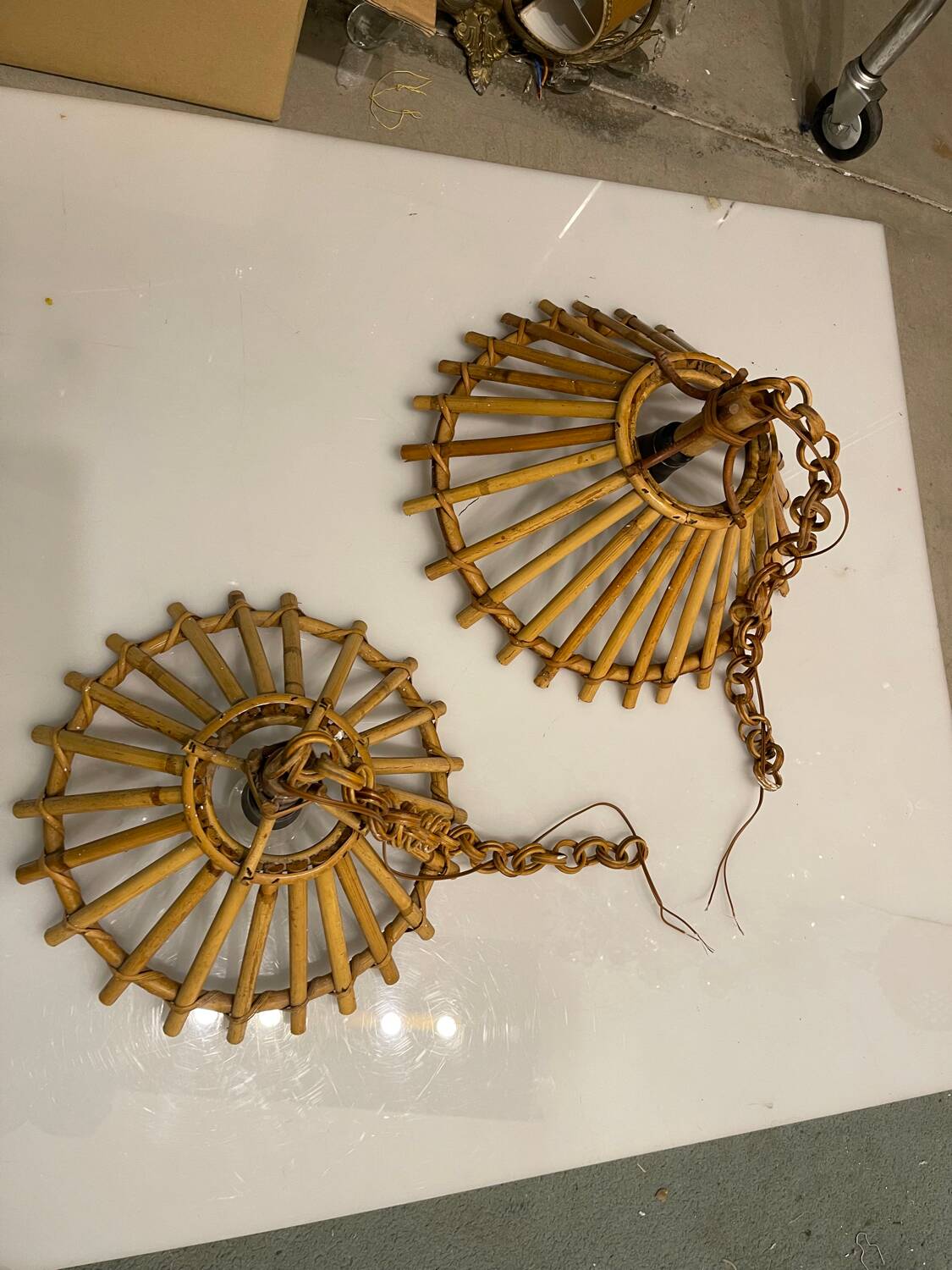 Rattan vintage Light Pendants Set of 2 1960’s